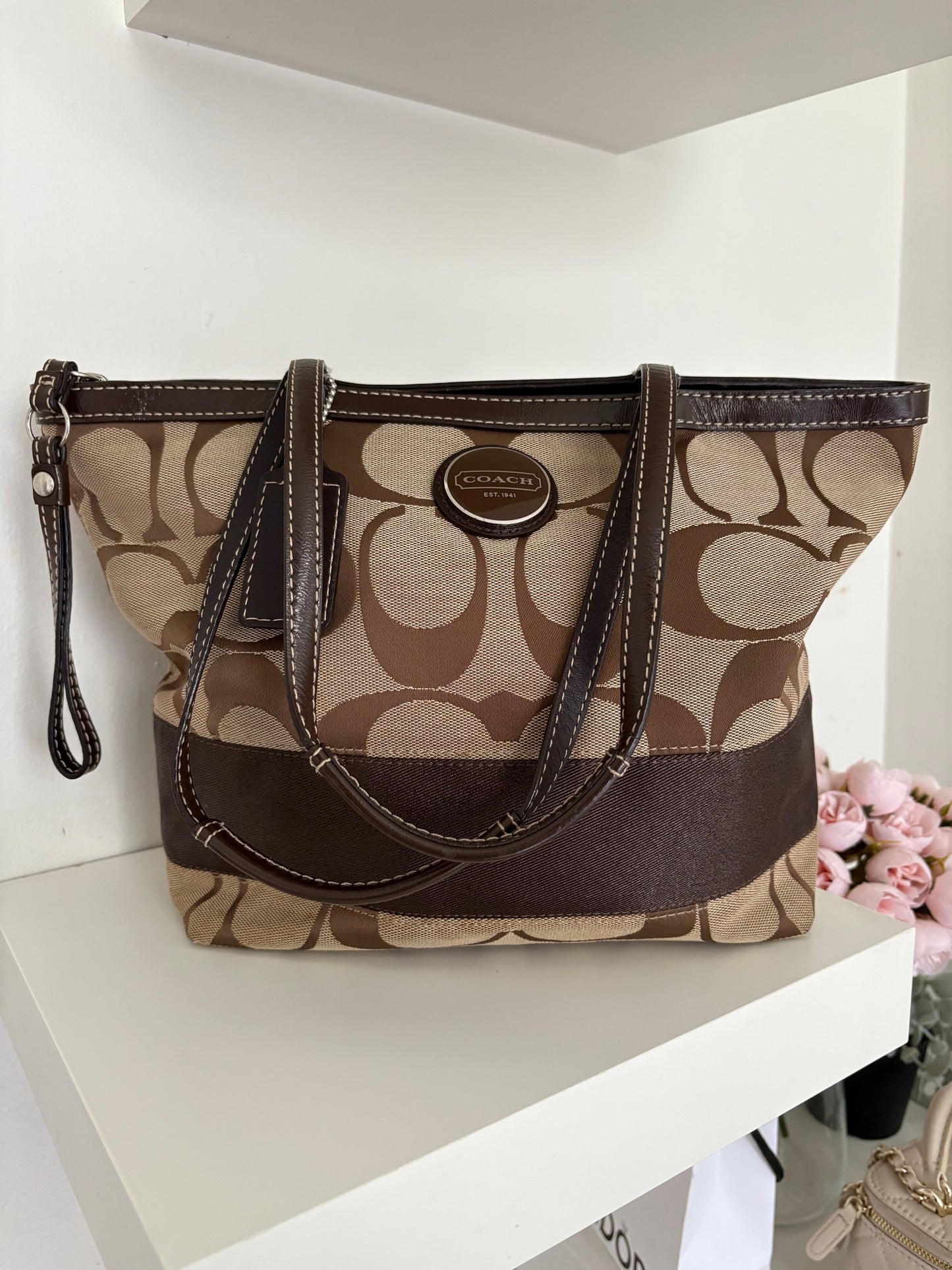 Coach Signature Brown Canvas Tote Bag Y2K